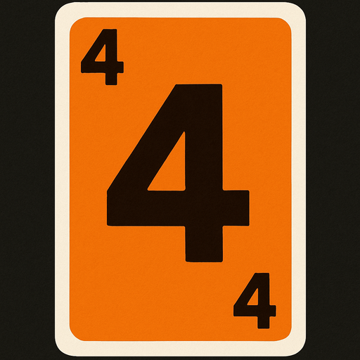 Rectangular card numbered 4, with a white border around it and an orange background..
In-Game asset.  2d.  High contrast.  No shadows