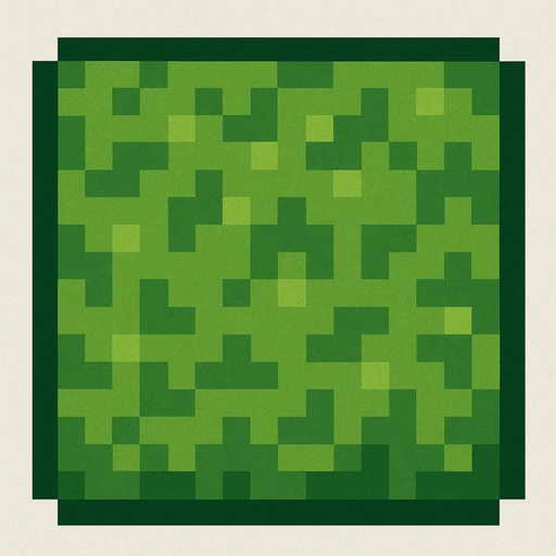 A 2D top down pixelated grass block.
In-Game asset.  2d.  High contrast.  No shadows