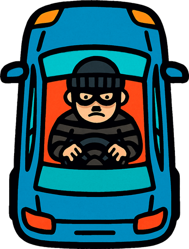 kuş bakışı İçinde hırsız olan araba.
In-Game asset.  2d.  High contrast.  No shadows