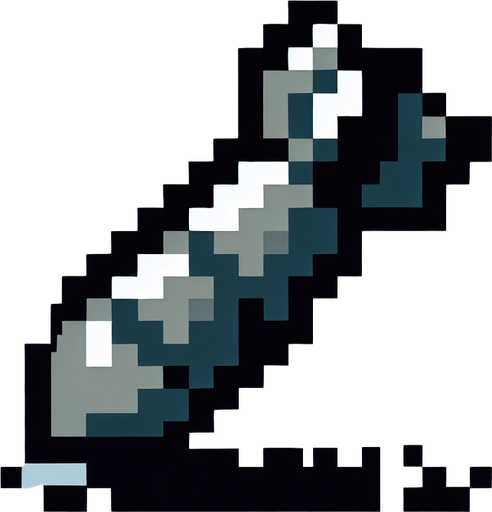 an 8-bit missile pointing downward.
Single Game Texture. In-Game asset. 2d. Blank background. High contrast. No shadows.