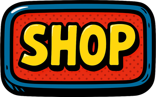 надпись shop как красивая кнопка
In-Game asset.  2d.  High contrast.  No shadows. comix