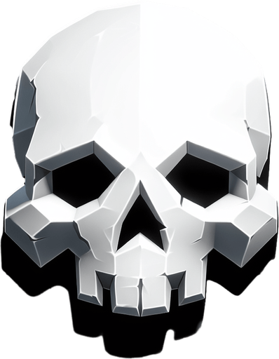 white scull.
Single Game Texture. In-Game asset. 2d. Blank background. High contrast. No shadows.