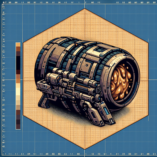Intergalactic tub of congealed lard armed with integrated Gatling guns.
Single Game Texture. In-Game asset. 2d. Blank background. High contrast. No shadows.