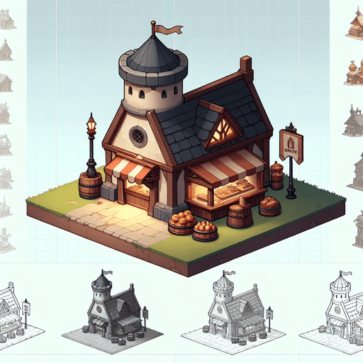 An bakery in a RTS fantasy style Single Game Texture. In-Game asset. 2d. Blank background. High contrast. No shadows.