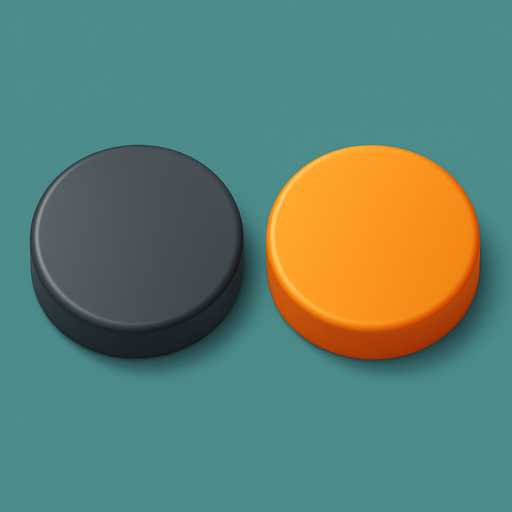 othello game one piece of grey and one piece of orange.
In-Game asset.  High contrast.  No shadows. 3D