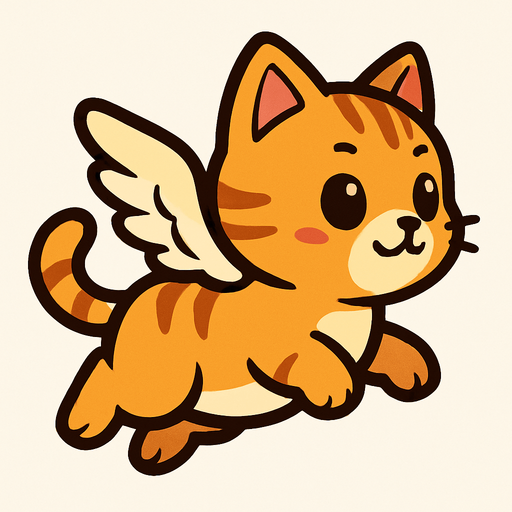 sağa doğru bakan uçan bebek kedi.
In-Game asset.  2d.  High contrast.  No shadows