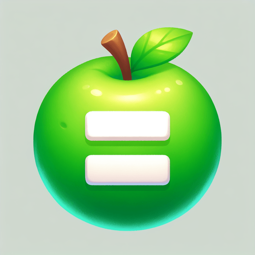 white "=" on a green apple..
Single Game Texture. In-Game asset. 2d. Blank background. High contrast. No shadows.