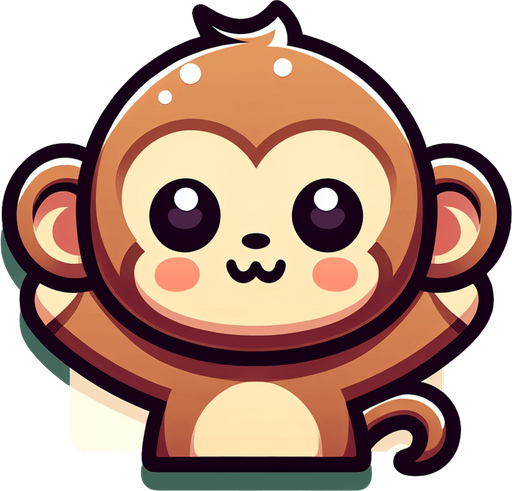 A cute monkey with arms up
Single Game Texture. In-Game asset. 2d. Blank background. High contrast. No shadows.