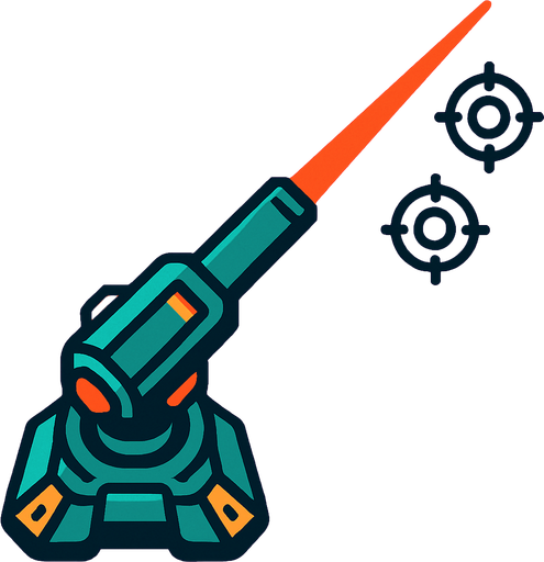 Imagine that a Big laser machine you see from upside. Stands from back to the forward. Tries to hit enemy's..
In-Game asset.  2d.  High contrast.  No shadows