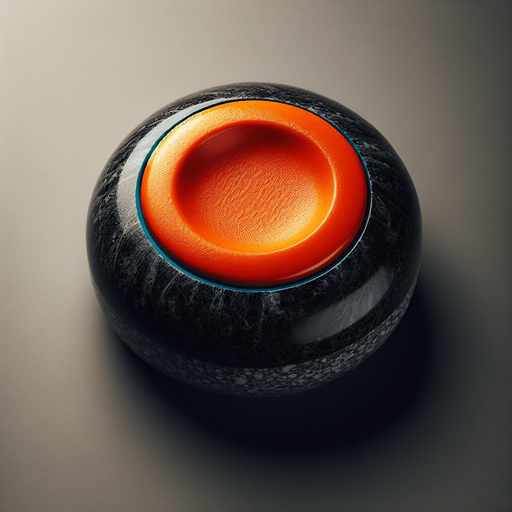 Black curlingstone with orange top, top view.