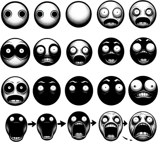 jumpscare face.
Single Game Texture. In-Game asset. 2d. Blank background. High contrast. No shadows.