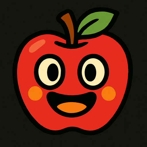 Apple with face.
In-Game asset.  2d.  High contrast.  No shadows