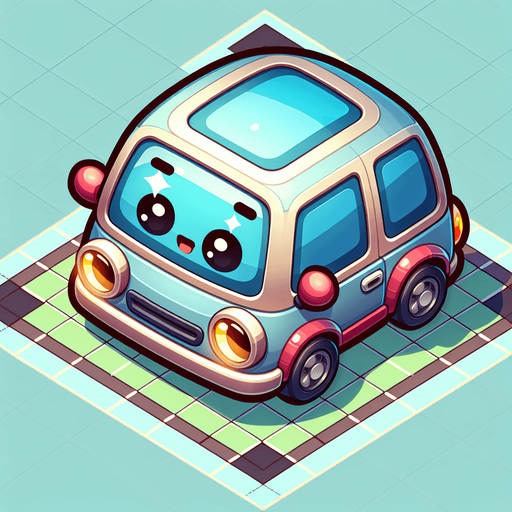 A cute looking car, facing up, viewed top down. Suitable for a game.

Single Game Texture. In-Game asset. 2d. Blank background. High contrast. No shadows.