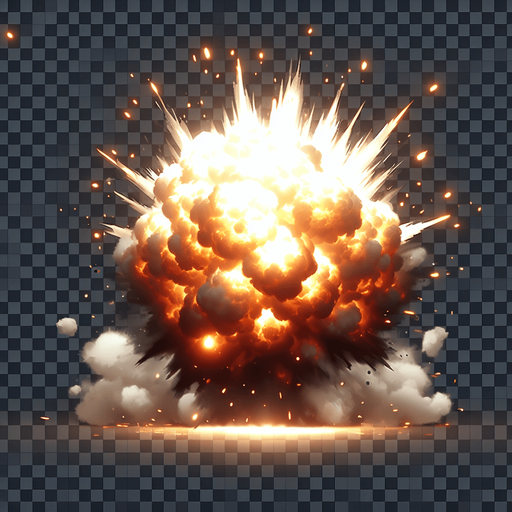 explosion VFX, transparent.
Single Game Texture.  In-Game asset.  2d.  Blank background.  High contrast.  No shadows