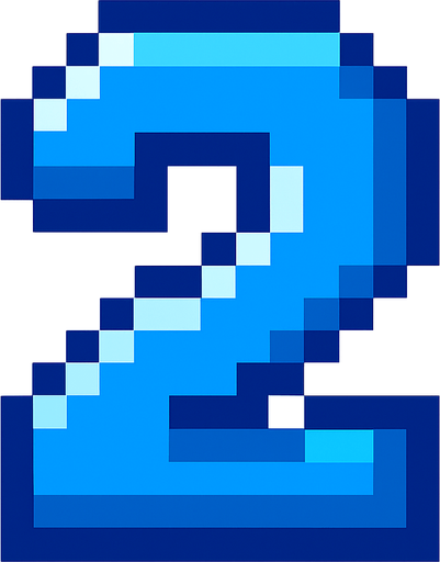 Número 2 azul, pixelart.
In-Game asset.  2d.  High contrast.  No shadows
