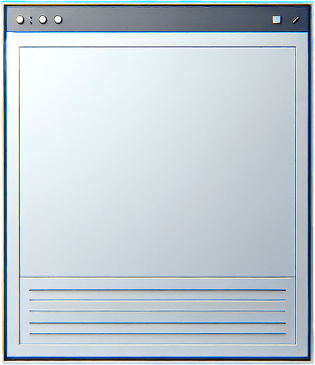 A clean and modern user interface for a minimalist document writing application, viewed flat and straight from the front as a desktop app UI. The screen is divided into two primary sections for maximum clarity and focus:

Top Section: A slim, horizontally aligned bar spans the entire width of the interface. This bar features a simple and elegant frame that segments it from the rest of the screen. It is intended for displaying document-related information (e.g., file name or text content) but remains completely empty in this image. The frame is visually distinct, utilizing subtle shadows or thin outlines to highlight its separation from the rest of the interface, without overwhelming the design.

Bottom Section: The majority of the screen below the top bar is an expansive, completely blank space. This space represents the document area, kept pristine and uncluttered, ready for future content. The absence of text, icons, or additional elements enhances the clean and spacious aesthetic..
Single Game Texture. In-Game asset. 2d. Blank background. High contrast. No shadows.