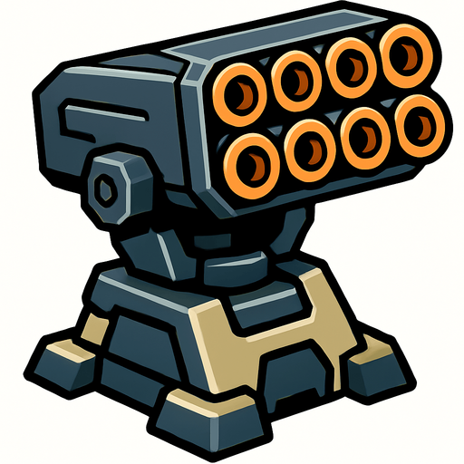 Rocket launcher turret.
In-Game asset.  2d.  High contrast.  No shadows