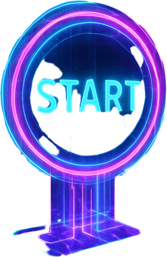 neon cyberpunk glowing hologram START button