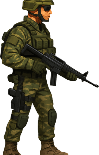 Komando, yazısız, gerçekçi, yandan görünüm, bütün vücudu görünsün.
In-Game asset.  High contrast.  No shadows