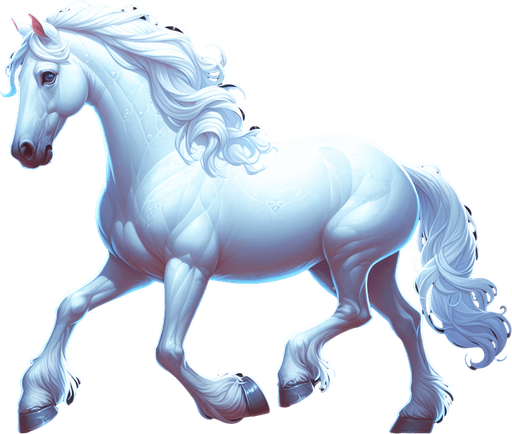 White horse.
Single Game Texture.  In-Game asset.  2d.  Blank background.  High contrast.  No shadows