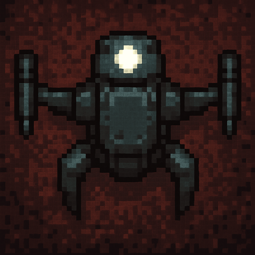 top down image of a combat drone with a white light on top, pixel art.
In-Game asset.  2d.  High contrast.  No shadows