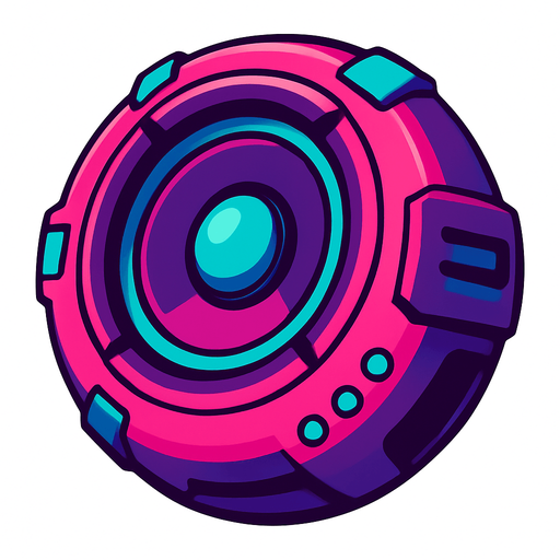 a round shape futuristic speaker.
In-Game asset.  2d.  High contrast.  No shadows