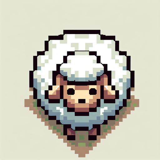 top down view of a pixel art sheep.
Single Game Texture.  In-Game asset.  2d.  Blank background.  High contrast.  No shadows