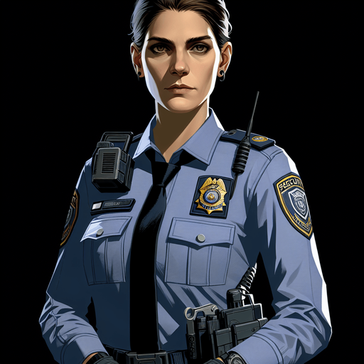 create night guard.
Single Game Texture.  In-Game asset.  2d.  Blank background.  High contrast.  No shadows