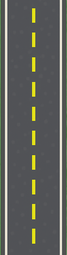 road with yellow lines 
Let there be a large land area on both sides of the road but pixel art style

. Bacground is green. No shadows. 2d. In-Game asset. flat