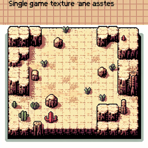 8-bit. Cartoon. landscape. desert. top-down view. no horizon. Single Game Texture. In-Game asset. 2d. Blank background. High contrast. No shadows.