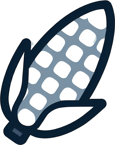 Computer game, White corn, flat shaded. Low detail, Single Game Texture. In-Game asset. 2d. Blank background. High contrast. No shadows. Thin black outline