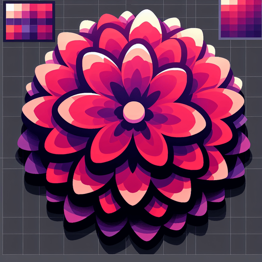 A round purple and red flower. Top down view.
Single Game Texture. In-Game asset. 2d. Blank background. High contrast. No shadows.