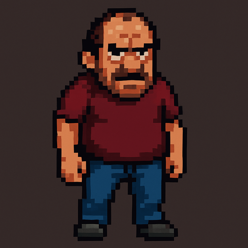 bad regular casual middle aged man full body 2d pixel art.
In-Game asset.  2d.  High contrast.  No shadows