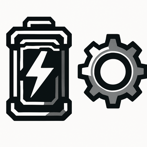 Hacer una batería futurista y un engranaje.
In-Game asset.  2d.  High contrast.  No shadows
