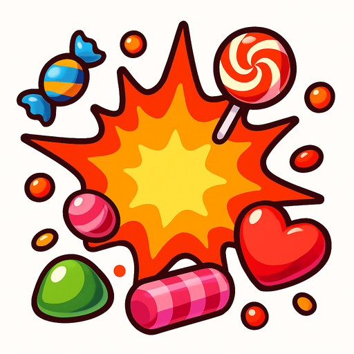 Candy explotion.
In-Game asset.  2d.  High contrast.  No shadows