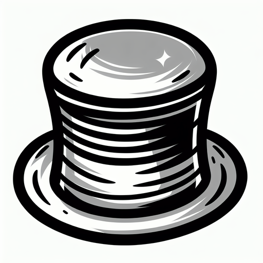 A top hat. Side profile. Cartoon.
Single Game Texture.  In-Game asset.  2d.  Blank background.  High contrast.  No shadows