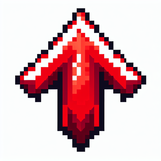 pixel art of a red chevron.
Single Game Texture. In-Game asset. 2d. Blank background. High contrast. No shadows.
