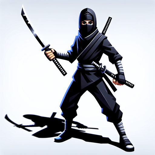 black ninja with katana

Single Game Texture.  In-Game asset.  2d.  Blank background.  High contrast.  No shadows