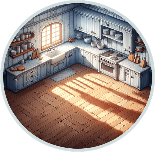 A background which represents a kitchen's ground.
Single Game Texture. In-Game asset. 2d. Blank background. High contrast. No shadows.