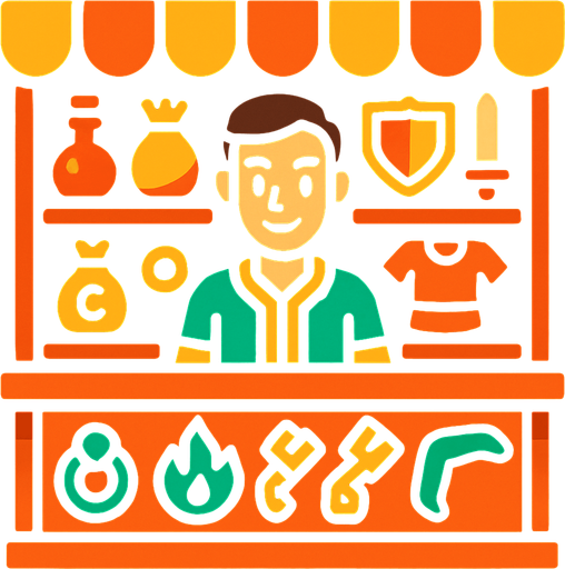 A shop with a guy selling stuff in the shells.
In-Game asset.  High contrast.  No shadows