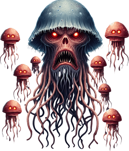 korkunç denizanası.
Single Game Texture.  In-Game asset.  2d.  Blank background.  High contrast.  No shadows