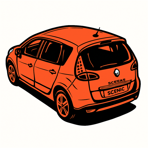 renault scenic 3 arka çapraz kuşbakışı arka plan kaldırma çiz.
In-Game asset.  2d.  High contrast.  No shadows