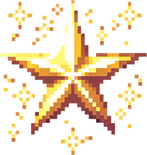 A golden glowing star, pixel art
Single Game Texture. In-Game asset. 2d. Blank background. High contrast. No shadows.