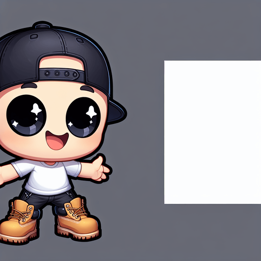 A cute monster wearing a snapback and Timberland shoes in Chibi style Single Game Texture. In-Game asset. 2d. Blank background. High contrast. No shadows.