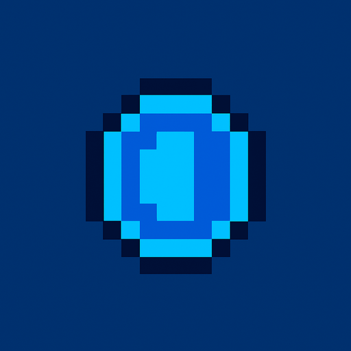 3x3 pixel blue coin.
In-Game asset.  2d.  High contrast.  No shadows. Pixel art. retro arcade