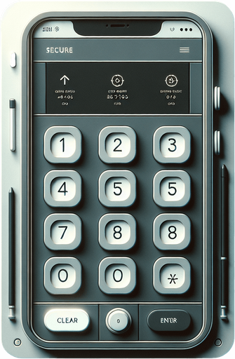 A clean and minimalistic mobile app interface for cracking a digital safe, designed with modern web design best practices. The centerpiece of the screen is a 3x4 grid with 12 square buttons, evenly spaced and aligned, resembling a secure keypad. Each button has a flat, modern design with sharp edges, soft shadows, and bold numbers (0-9) along with 'Clear' and 'Enter' buttons on the bottom row.

Above the keypad, there is a rectangular display screen where entered digits appear, styled with a dark background and crisp, glowing white text to evoke a secure, high-tech feel. The interface includes subtle visual cues of a safe-cracking theme, such as a faint metallic texture in the background or a subtle outline of a safe door around the display.

The overall layout is intuitive and professional, using a neutral color palette with subtle accents like light grey buttons and soft hover or press effects. The design is uncluttered and functional, balancing simplicity with a sleek aesthetic that.
Single Game Texture. In-Game asset. 2d. Blank background. High contrast. No shadows.