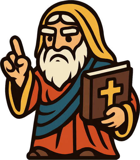 2D character that looks like a prophet and holds a holy book in his hand..
In-Game asset.  2d.  High contrast.  No shadows