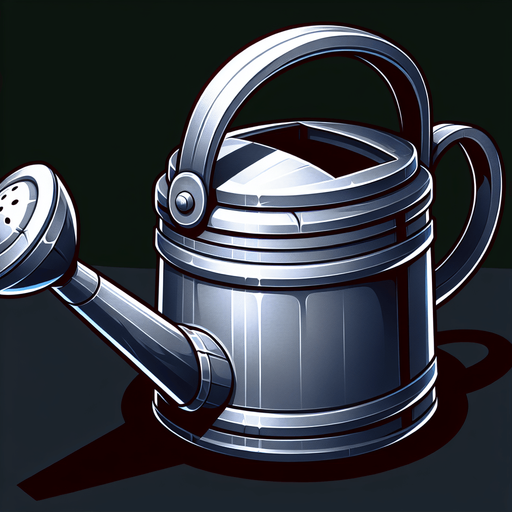 Watering can.
Single Game Texture.  In-Game asset.  2d.  Blank background.  High contrast.  No shadows