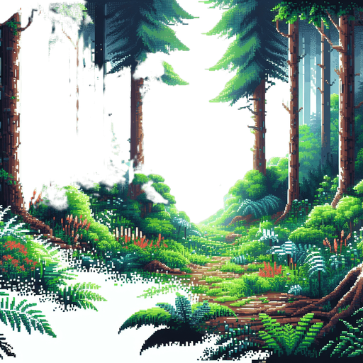 pixelart of forest background.
White background, high contrast, shadowless.