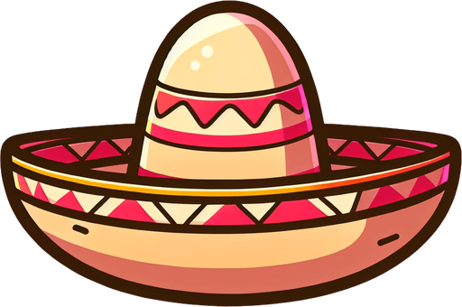 A sombrero. Side profile. Cartoon..
Single Game Texture.  In-Game asset.  2d.  Blank background.  High contrast.  No shadows